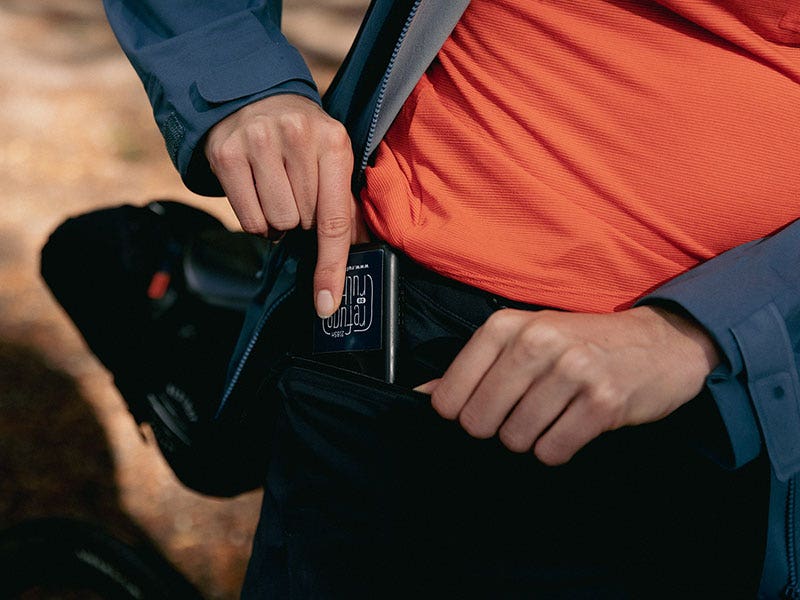 Closeup of accessory pocket on cycling pants