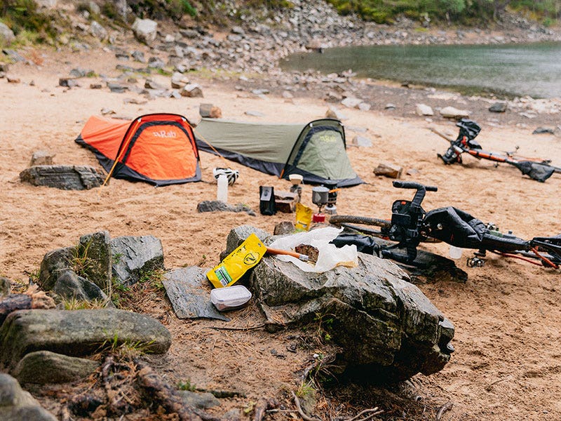 Camp complete with bikes and bivis