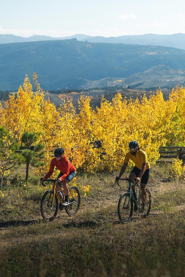 Rider wearing Cinder on gravel trail